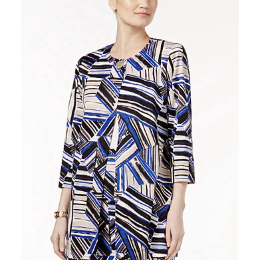 Kasper Women's Plus Size‎ 22W Flyaway Topper Jacket Cobalt Multi Abstract